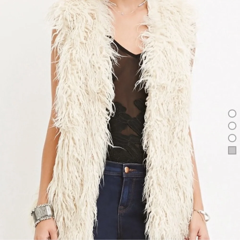 I Love H81 Los Angeles California - Boho Cream Faux Fur Shaggy Long Vest Sz S/M